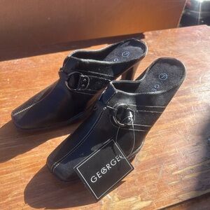 George Black Mules with Buckle Detail